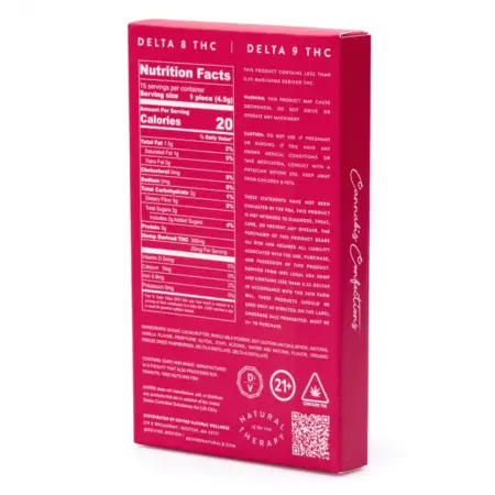 DeVINE Naturals Delta 8 and Delta 9 THC Cannabis Confections Chocolate Bar - Wedding Cake - box back