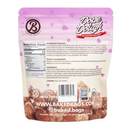 Baked Bags Delta 9 THC Dope Dough - Fudge Brownie (200 mg Total Delta 9 THC) - bag back