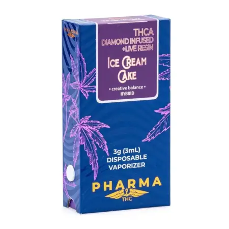 PharmaTHC THCa Diamond Infused and Live Resin 3 Gram Hybrid Disposable Vape - Ice Cream Cake - Box Front