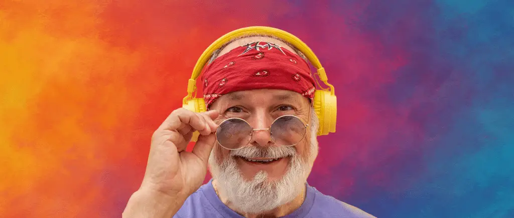 CBD For Seniors An image of an elderly hippy man with glasses featuring CBD Products for Seniors