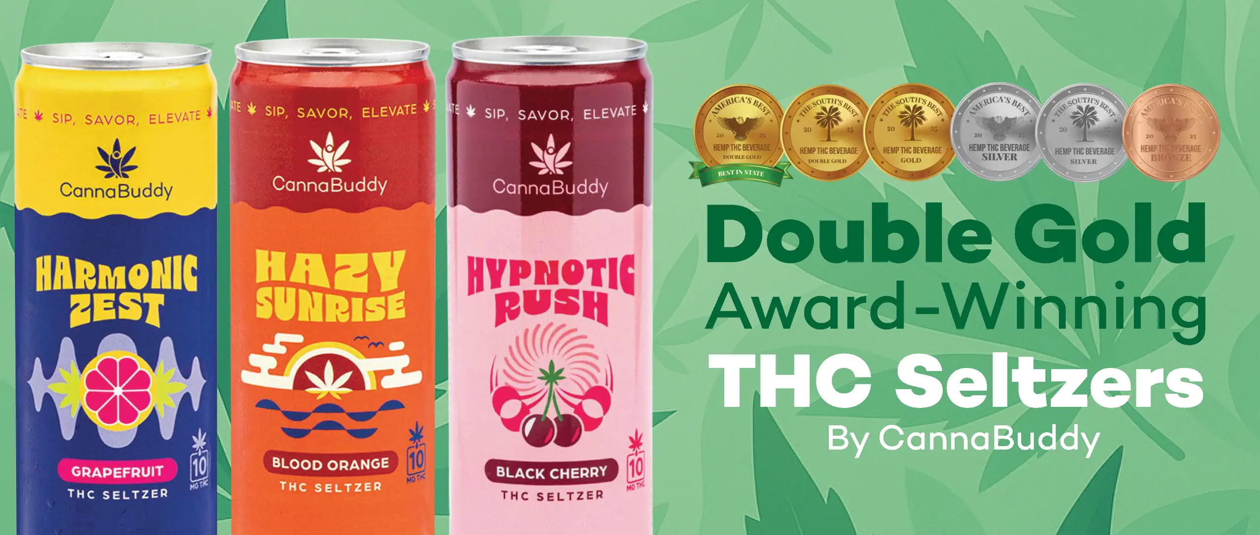 Shop THC Seltzers Three cans of CannaBuddy THC Seltzers