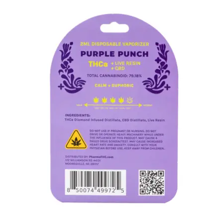 PharmaTHC THCa Diamond Infused and Live Resin Halo Spark Disposable Vape - Purple Punch box back