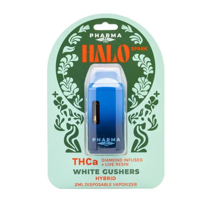 PharmaTHC THCa Diamond Infused and Live Resin Halo Spark Disposable Vape - White Gushers box front