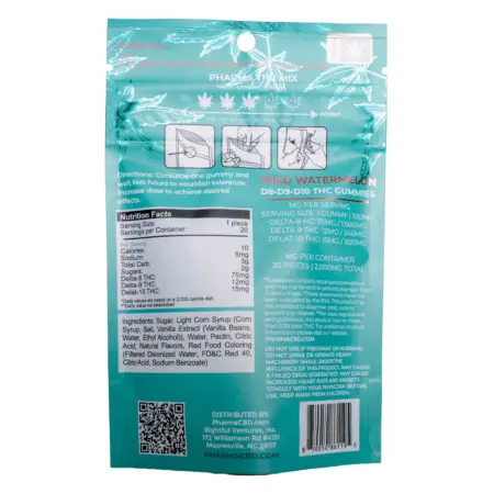 PharmaTHC Euphoria Blend Triple THC Gummies - Wild Watermelon_BACK