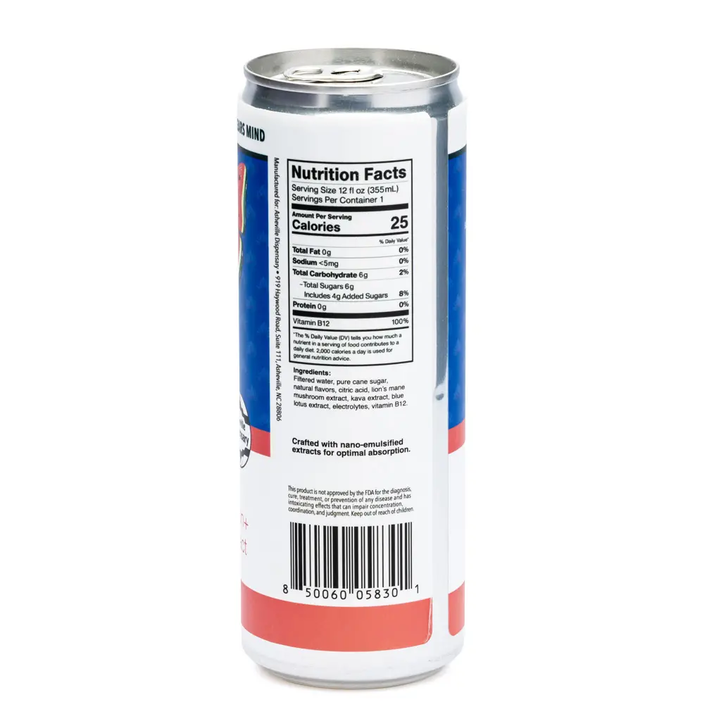 Asheville Dispensary Kava Kava Seltzer Watermelon Lions Mane Can Side